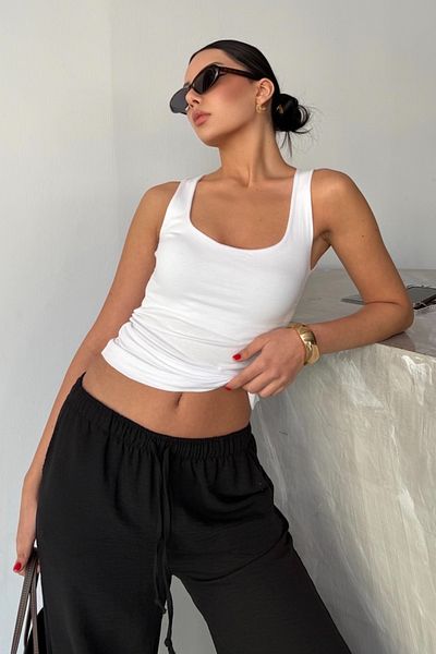 LACHT Women's New Season Thick Strap White Cotton Basic Lycra Slimfit Blouse
