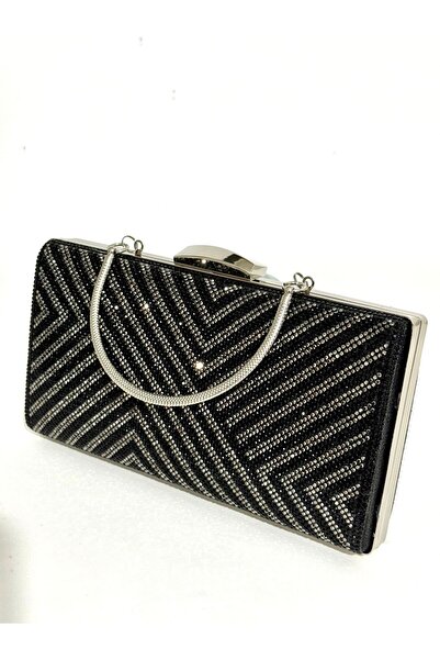 NAZART Women's Jewelled Black Evening Dress Clutch Chain Strap Hand Wedding Engagement Night Shoulder Bag