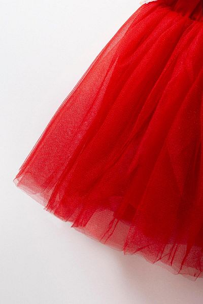 Magu Girl's Red Tulle Sequined Suit - Special Occasion Combination with Shiny White Blouse