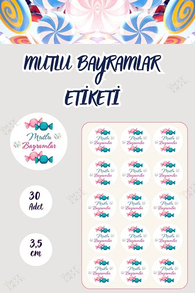 Burak Baskı Tasarım Colorfulcandies - Happy Holiday Tag Gift Package Sticker 3.5cm, 30 Pcs-Ramadan-Al-Fitr