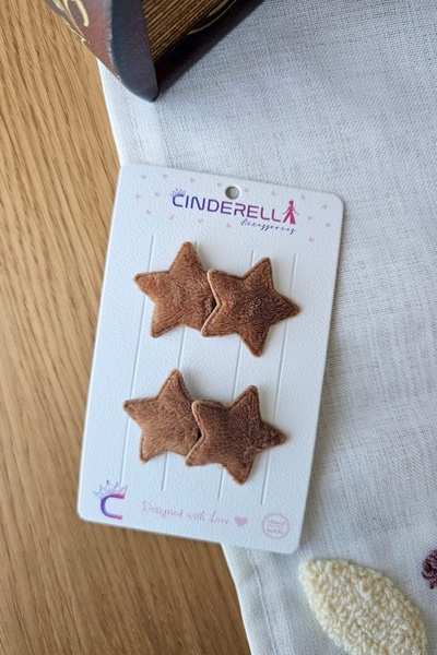 Cinderella 2'li Kahverengi Peluş Tüylü Saçsız Bebek Tokası - Az Saçlı Kız Beb...