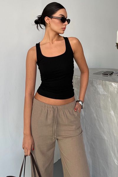 LACHT Women's New Season Thick Strap Black Cotton Basic Lycra Slimfit Blouse
