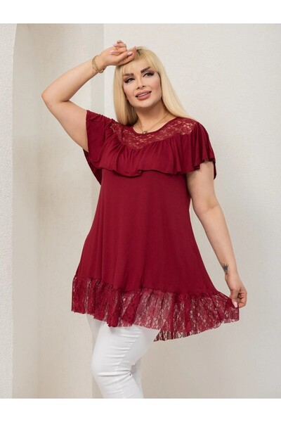 MODA Women's Lace Detail Flexible Viscosin Large Size Tunic