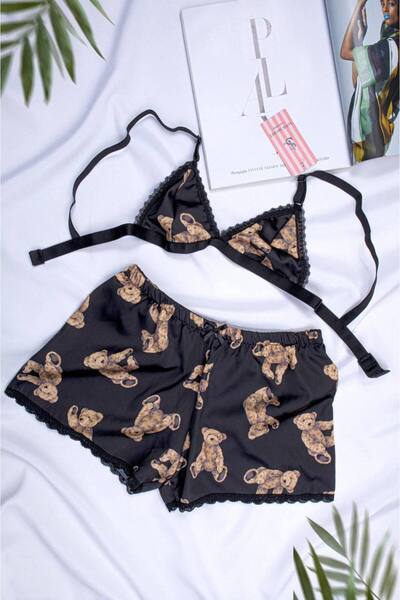 İNSPİRA Γυναικείο Σετ Νυχτικό Σατέν Σορτς με λουράκια με σχοινί