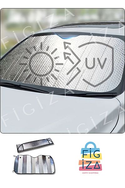 figiza Umbrelă de soare pentru geamul din față a mașinii, aluminiu metalizat automat, perdea de protecție solară pliabilă, 130x60cm