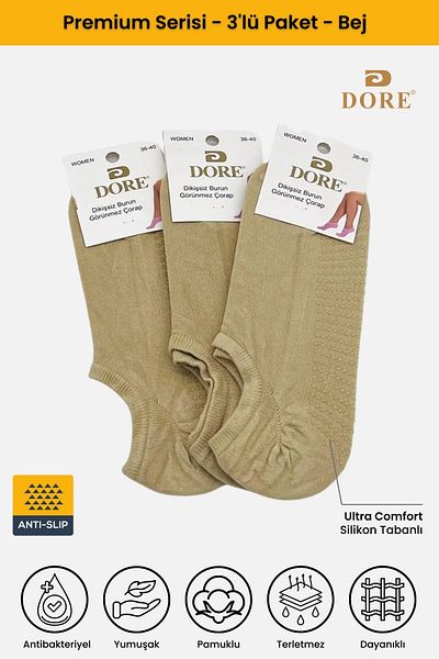 Dore Original Unisex 3 Pairs Anti-Slip Silicone Based Fitness Pilates Yoga Anti-Slip Hajj Umrah Tavaf Socks