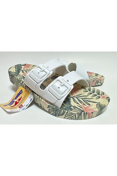 GEZER Anatomical White Double-Banded Buckle Women's Ev Street Ground and Wet Floor Slippers