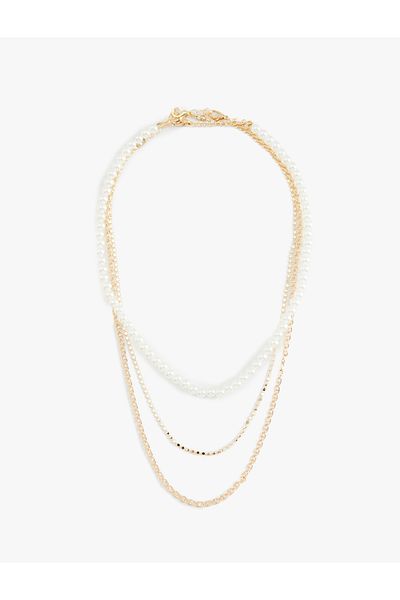 Koton Layered Look Pearl & Chain Detailed Necklace