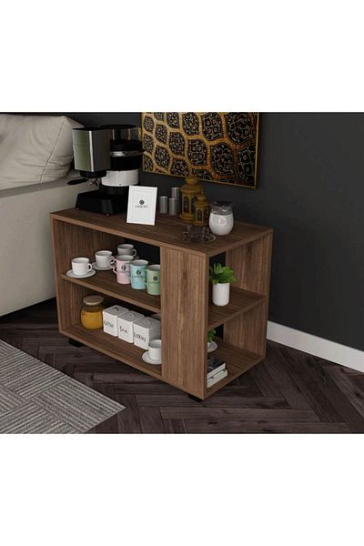 House One Coffee Corner|Coffee Table MDF with Large Storage Capacity Suitable -Brown-80x30x85cm