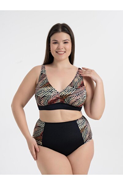 AQUAVİVA Aquaviva Women's Plus Size Black Wheat Pattern Nadide Bikini Set