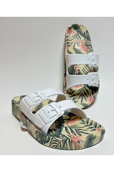 GEZER Anatomical White Double-Banded Buckle Women's Ev Street Ground and Wet Floor Slippers