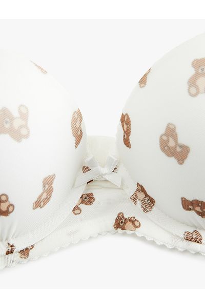 Koton Extra Padded Supported Teddy Bear Printed Bra