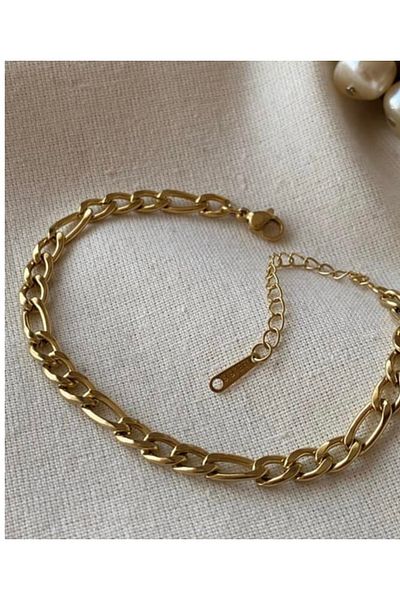 SU PERİSİ TAKI BİJUTERİ Steel Gold Flat Chain Model Anklet