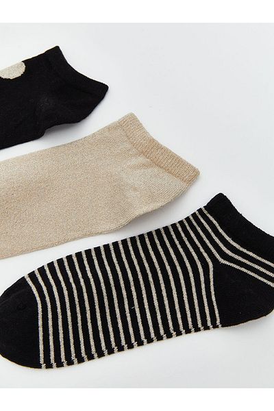 LC Waikiki Black Patterned Women's Booties Socks 3-Piece