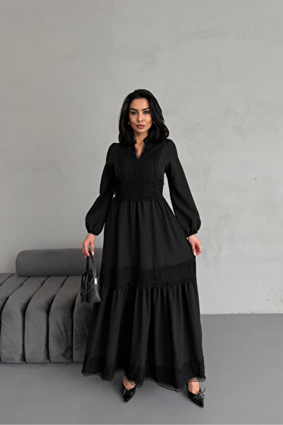 Neşeli Butik γυναικείο υφασμάτινο φόρεμα δαντέλας ατλάς NBMS2517