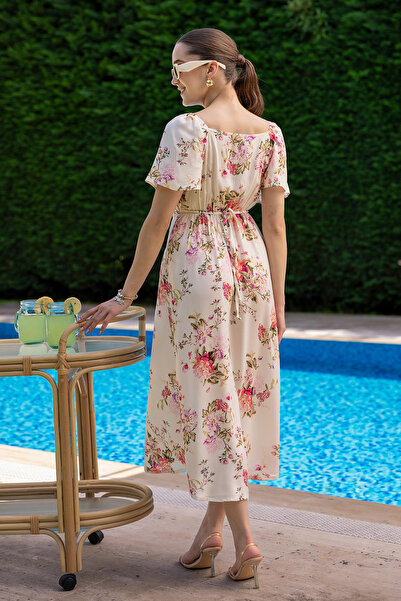 Neşeli Butik Women Button Datayli Floral Viscose Dress Nbmy3529