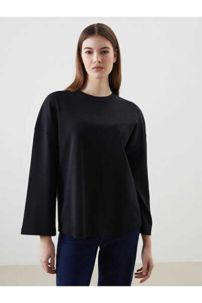 LC Waikiki Lcw Modest Black Crew Neck Women's Sweatshirt Tunic