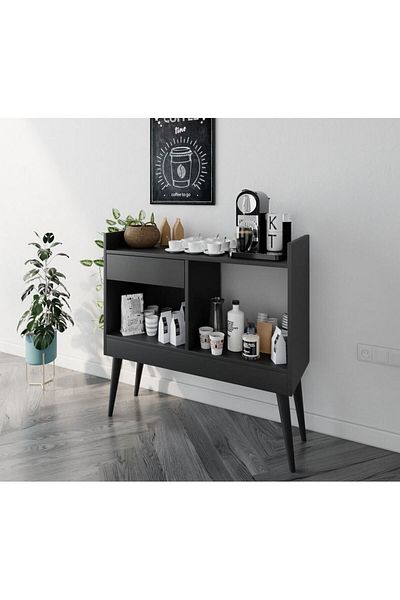 House One Coffee Corner|Coffee Table MDF with Large Storage Capacity Suitable -Black-90X90X38cm