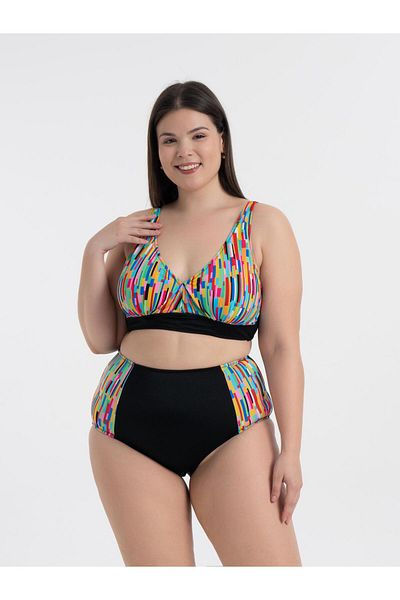 AQUAVİVA Aquaviva Women's Plus Size Mixed Line Pattern Nadide Bikini Set