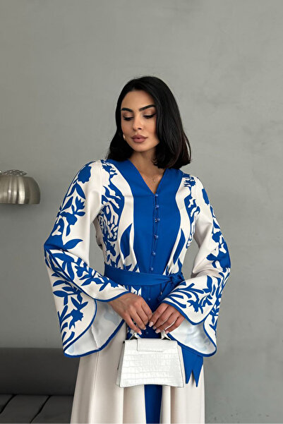 Neşeli Butik γυναικείο φόρεμα με υφασμάτινο κουμπί atlas NBMS2507