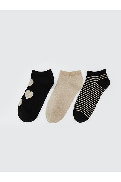LC Waikiki Black Patterned Women's Booties Socks 3-Piece