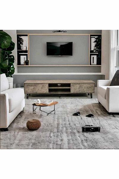 House One TV Table|Modern MDF TV Cabinet with Shelves and Storage Capacity Suitable-Gray-40x180x42cm