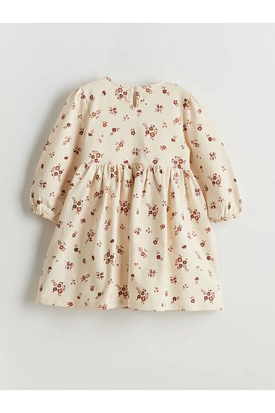 LC Waikiki LCW Kids Ecru květinové dívčí šaty se 2 vlákny
