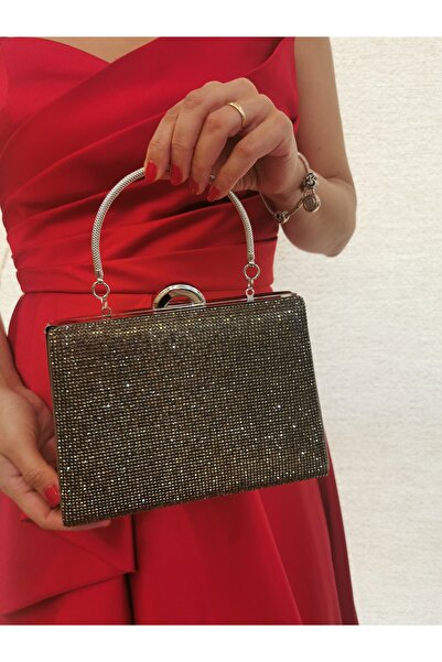 NAZART Жіноча сумочка з камінням, платинова, вечірня, з ланцюжком, ручна, вес...