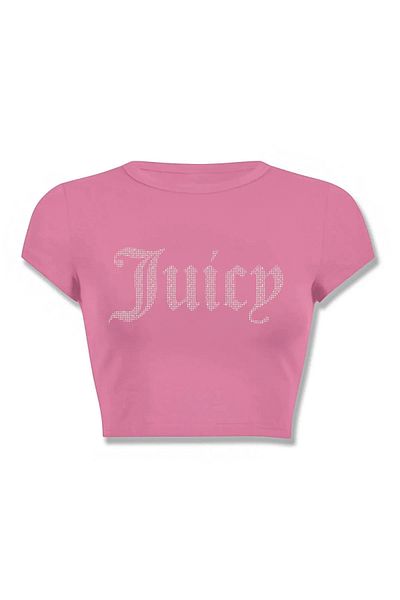 3 ROPE Juicy Rhinestone Εκτυπωμένο 100% Βαμβάκι Crop Ροζ