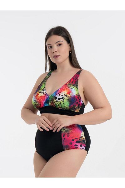AQUAVİVA Aquaviva Women's Plus Size Black Marbled Pattern Nadide Bikini Set