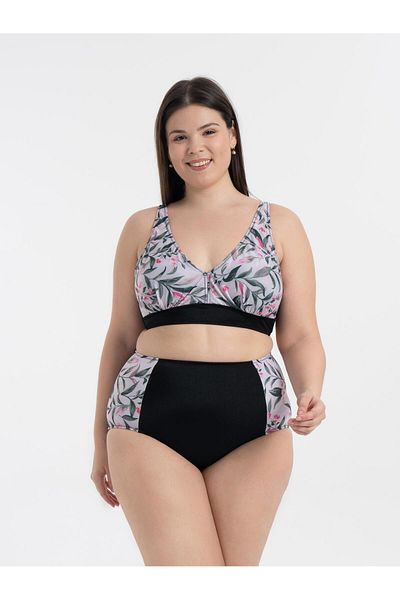 AQUAVİVA Aquaviva Women's Plus Size White Green Hyacinth Pattern Nadide Bikini Set