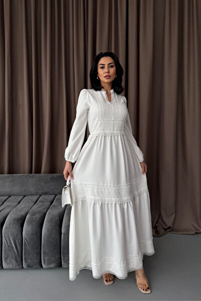 Neşeli Butik rochie detaliată din dantelă din țesătură atlas pentru femei NBM...