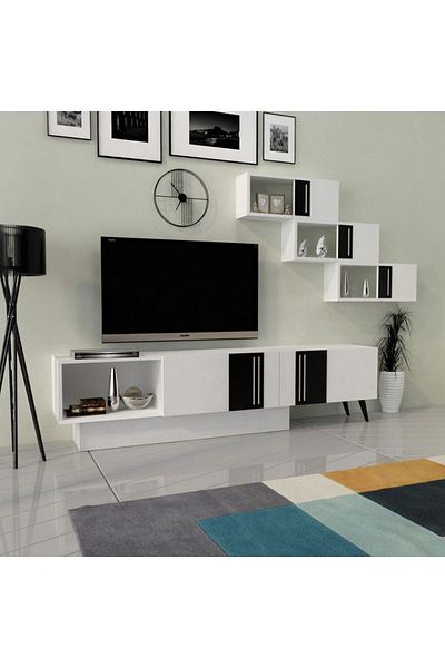 House One TV Table|TV Cabinet Modern  MDF with Large Storage Capacity Suitable -White-40x180x48cm