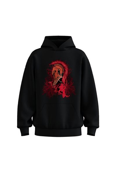 rathorion 3 Thread Spartan Warrior Black Unisex Oversize Hoodie
