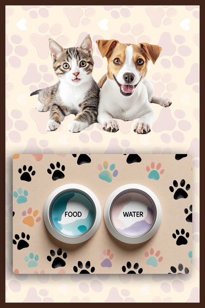 Dormot 1Modern Dijital Baskılı Mama ve Su Matı - Kedi Mat Köpek Mat Mama Atlı...