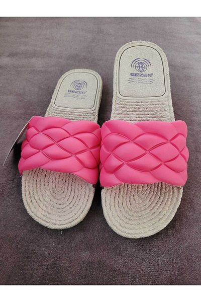 MODA SENİ Straw Look Αντιολισθητικές γυναικείες παντόφλες Eva Sole Φούξια μαλακές άνετες παντόφλες θαλάσσης πισίνας