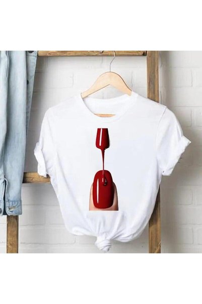 THİS GYOX Women's Printed Detail Oversize Bol Cut T-Shirt with Cycling Neck