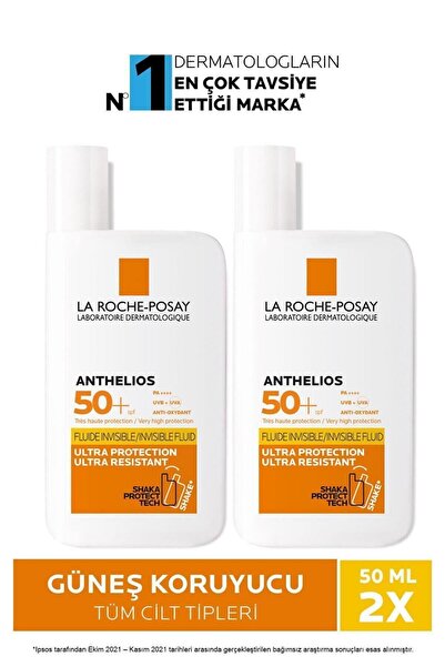 La Roche Posay Anthelios Uvmune Fluid SPF+50 Tüm Ciltler İçin Yüksek Korumalı Yüz Güneş Kremi 2 Adet
