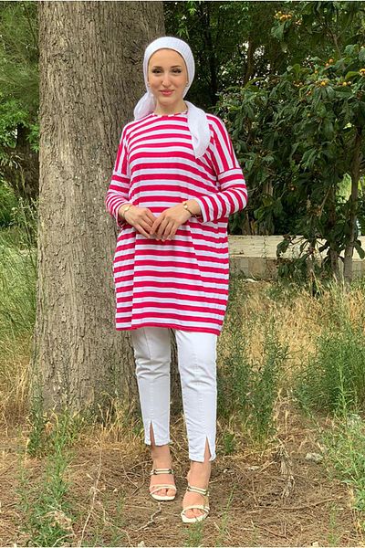 Moda Rosa 25Y4315 - Fuchia - Oversize Tunic with Thick Stripes