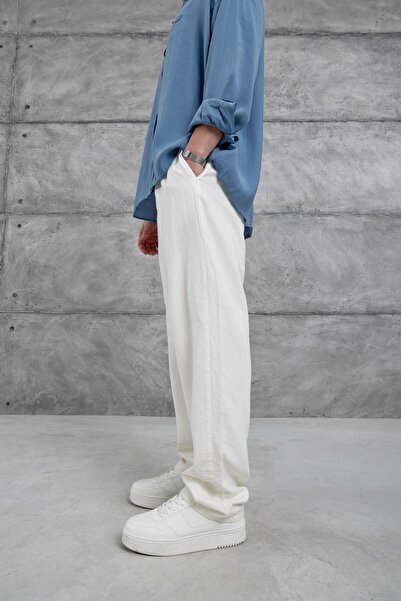 NOMARC Λευκό φαρδύ λινό παντελόνι