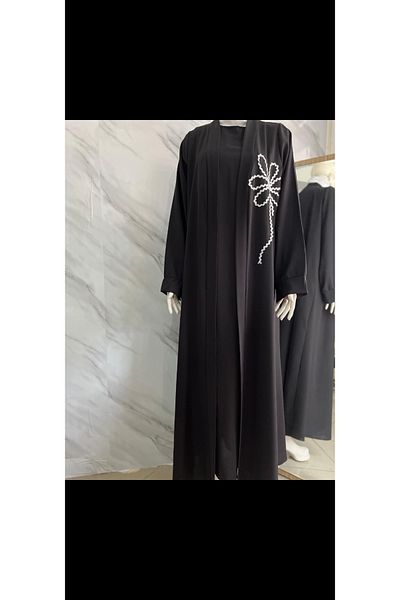 DİLEKBUTİK Μαύρο λουλούδι με λεπτομέρειες διπλό abaya, μηδενικό μανίκι εσωτερικά φόρεμα abaya