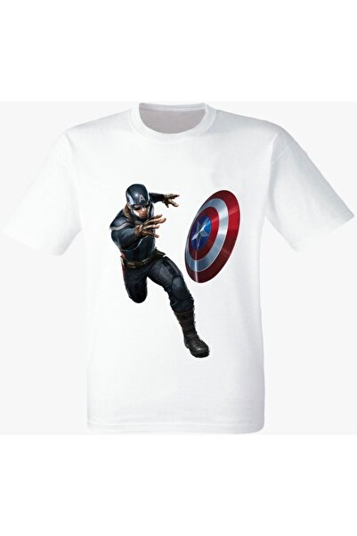 THİS GYOX Marvel Kaptan Amerika Baskılı Beyaz Tshirt