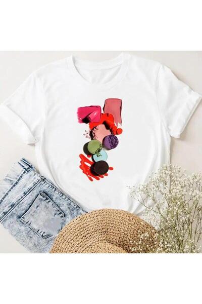 THİS GYOX Women's Printed Detail Oversize Bol Cut T-Shirt with Cycling Neck