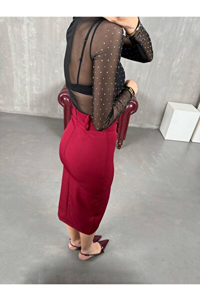 Gaus Bordo Yırtmaçlı Muadil Kalem Etek Gaus00047