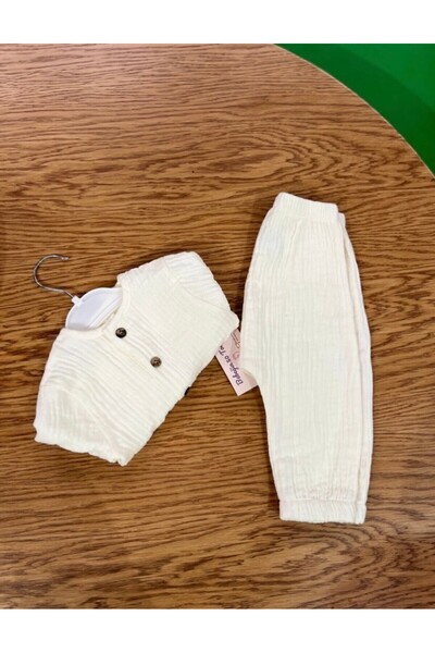 Bebeğin 50 Tonu Unisex kız erkek bebek terletmez müslin kumaş düğmeli uzun kollu pijamalı rahat 2'li takım hediyelik