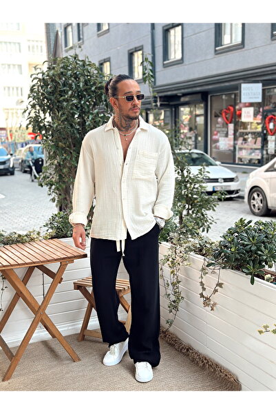 manch collection Κρεμ πουκάμισο Oversize Single Pocket Mustilin