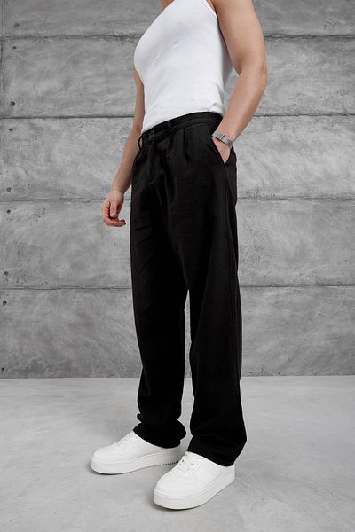 NOMARC Black Baggy Fit Linen Trousers