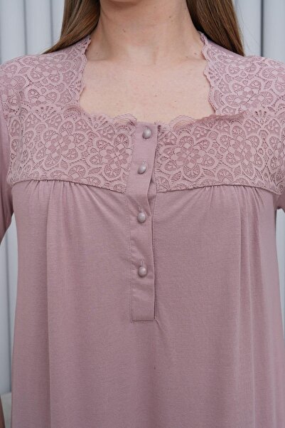 Mecit Pijama Büyük Beden Kadın Kısa Kollu Anne Gecelik %95 Viskon %5 Lycra