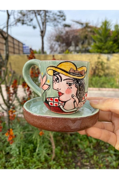 PixBon | Yabuda Ceramic 80 ml Kulplu Kahve Fincanı – El Yapımı, Sanatsal Tasarım