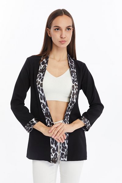 CNR TEKSTİL Leopard Print Blazer Look Jacket